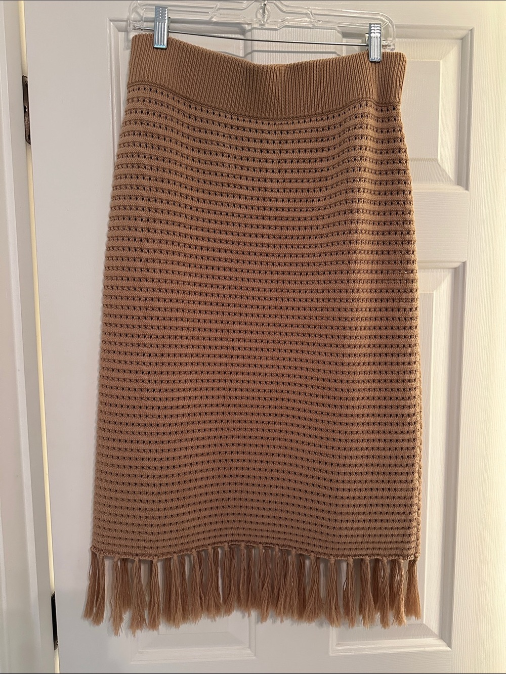 Banana Republic Camel Knit Fringe Pencil Skirt